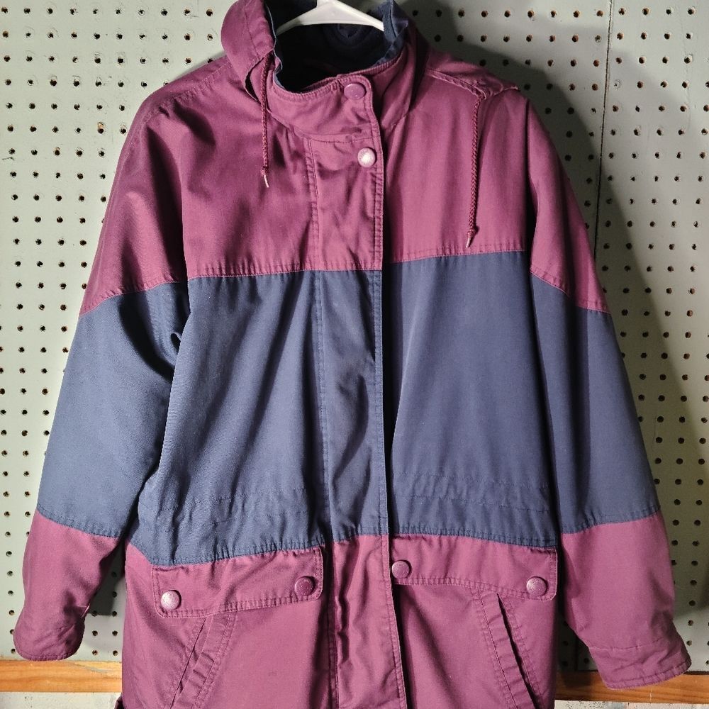 Vintage 90s Purple Navy Colorblock Hooded Parka Coat Medium/Large Retro Ski Jack